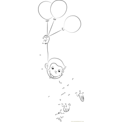Curious George with Balloons Dot to Dot Worksheet