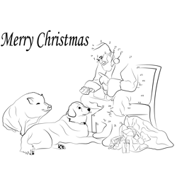 Santa Claus with Pets Dot to Dot Worksheet