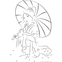 Mulan with Umbrella Dot to Dot Worksheet