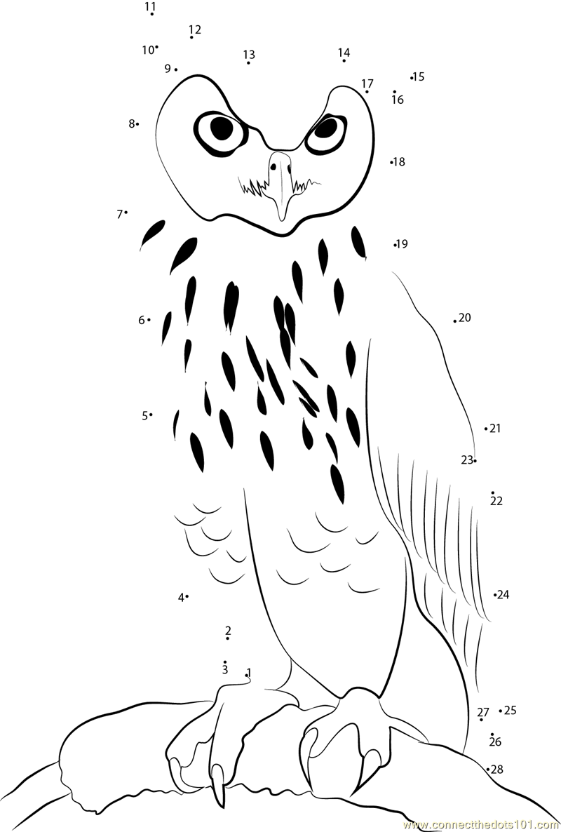 Eagle Owl dot to dot printable worksheet - Connect The Dots