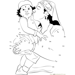 Parsi Woman Kisses her Child Dot to Dot Worksheet