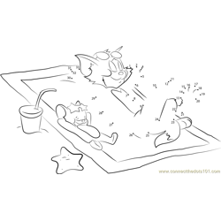 Tom and Jerry Relax on Beach Dot to Dot Worksheet