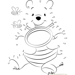 Pooh Bear with Honey Dot to Dot Worksheet