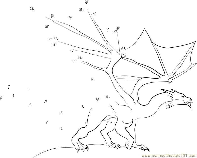 Fire Blue Dragon dot to dot printable worksheet - Connect The Dots
