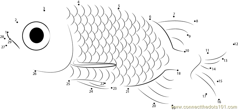 Connect the Dots Small Fish (Animals > Fish) - dot to dots for kids