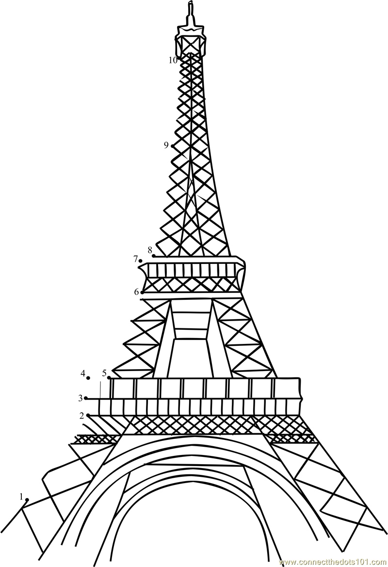 Connect the Dots Eiffel Tower (Countries > France) - dot to dots for kids