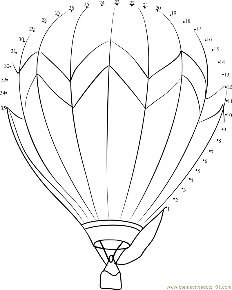 Connect the Dots Colorful Hot Air Balloon (Transporation > Hot Air ...