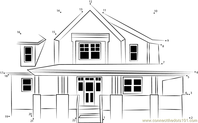 Connect the Dots Front House View (Architecture &gt; Houses) - dot to dots