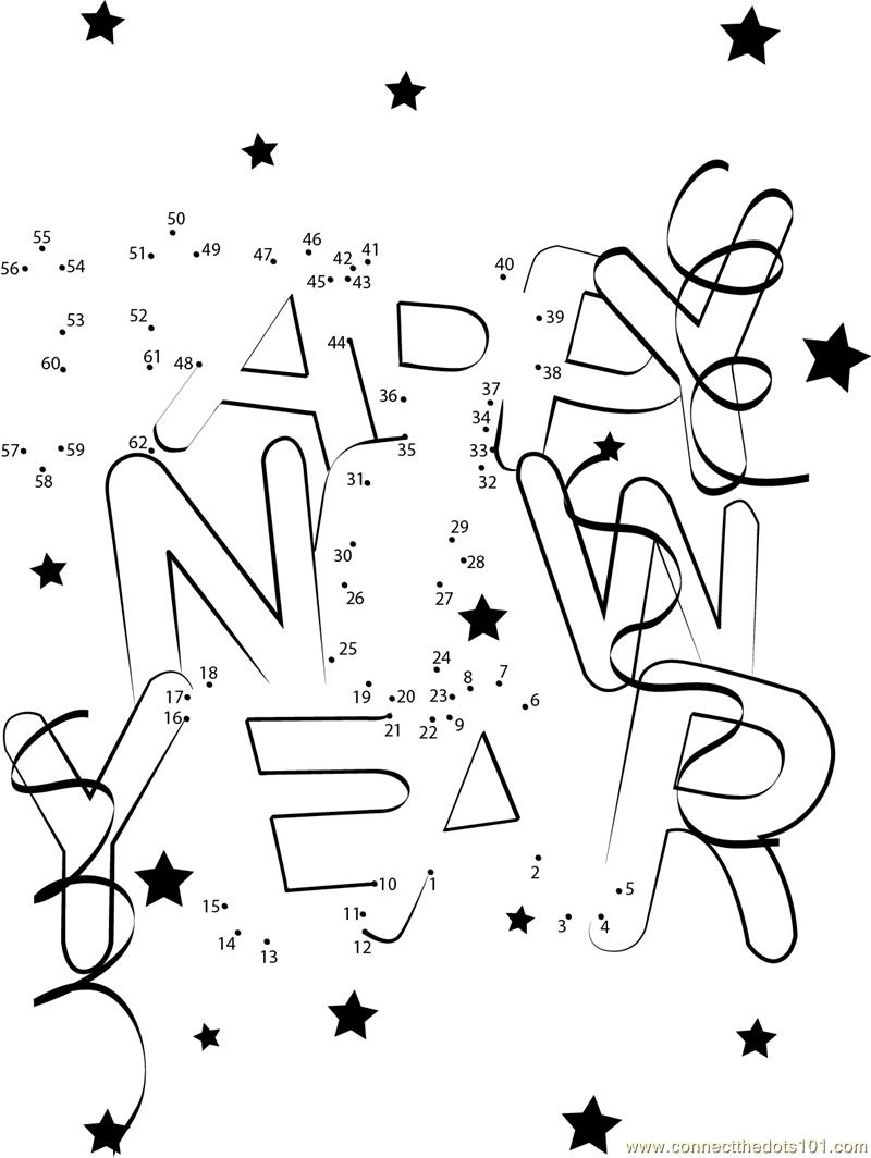 Connect the Dots Happy New Year Words (Holidays > New Year) dot to