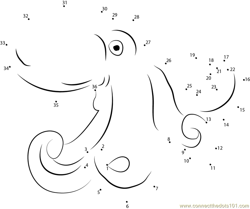 Connect the Dots Angry Octopus (Animals > Octopus) - dot to dots for kids