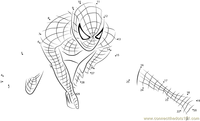 Spiderman the Comic Book Character Dot to Dot Printable Worksheet