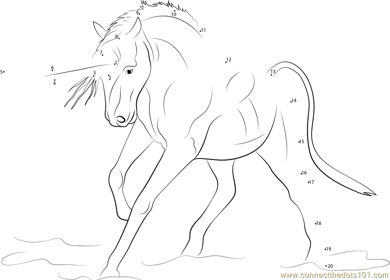 Connect the Dots Legendary Unicorn (Mythical Creatures > Unicorn) - dot to dots for kids