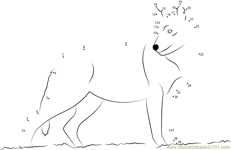Connect the Dots Smiling Wolf (Animals > Wolf) - dot to dots for kids