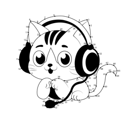 Cat Listening Music With Headphone Dot to Dot Worksheet