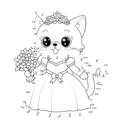 Cat Princess Dot to Dot Worksheet
