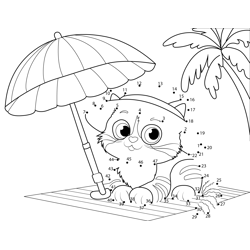 Cat Siting Beach Umbrella Dot to Dot Worksheet