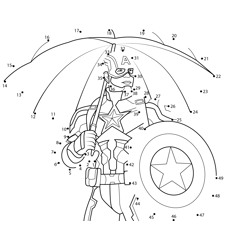 Captain America Under The Umbrella Dot to Dot Worksheet