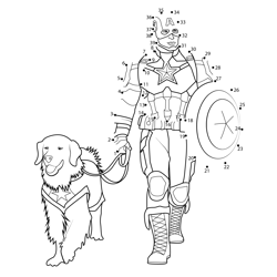 Captain America With Pet Dot to Dot Worksheet