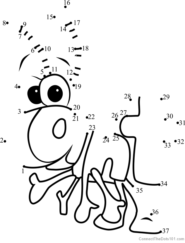 Ant from WordWorld dot to dot printable worksheet - Connect The Dots