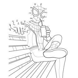 Spiderman Drinking A Softdrink Dot to Dot Worksheet