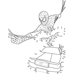 Spiderman Swing Top On Car Dot to Dot Worksheet