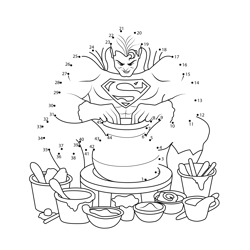 Superman Making Earthen Pot Dot to Dot Worksheet