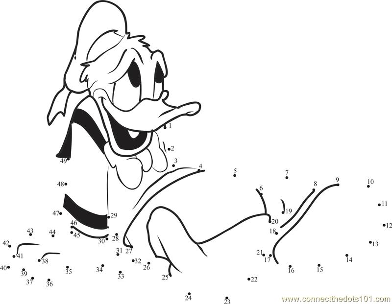 Donald Duck Sitting Dot To Dot Printable Worksheet Connect The Dots 