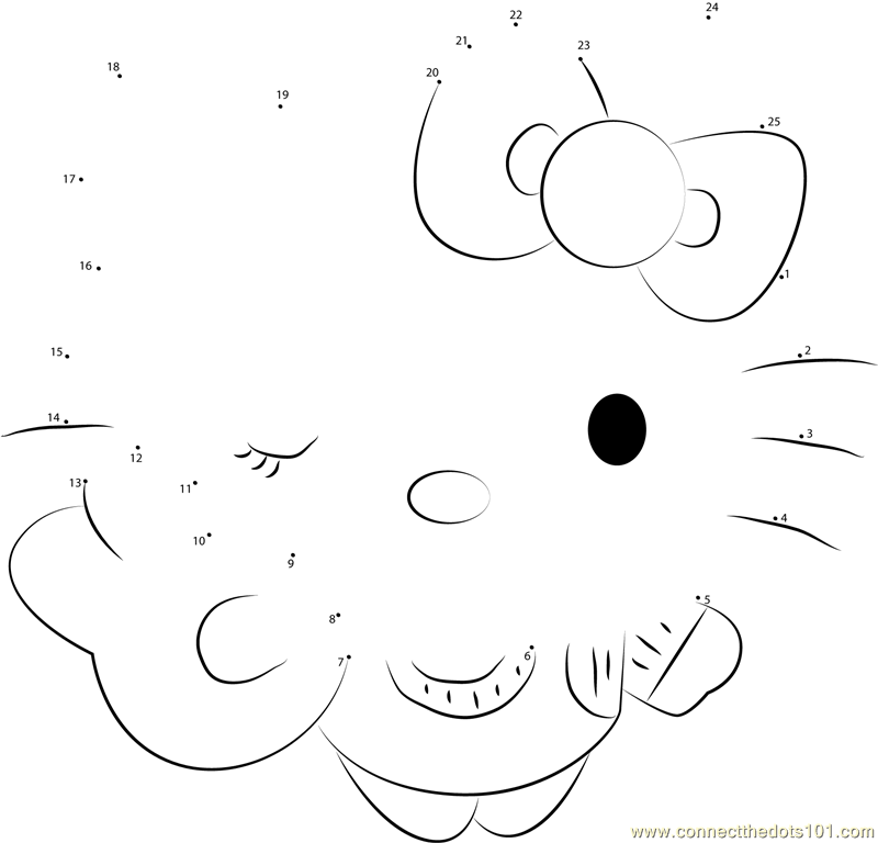 Hello Kitty the Cat dot to dot printable worksheet - Connect The Dots