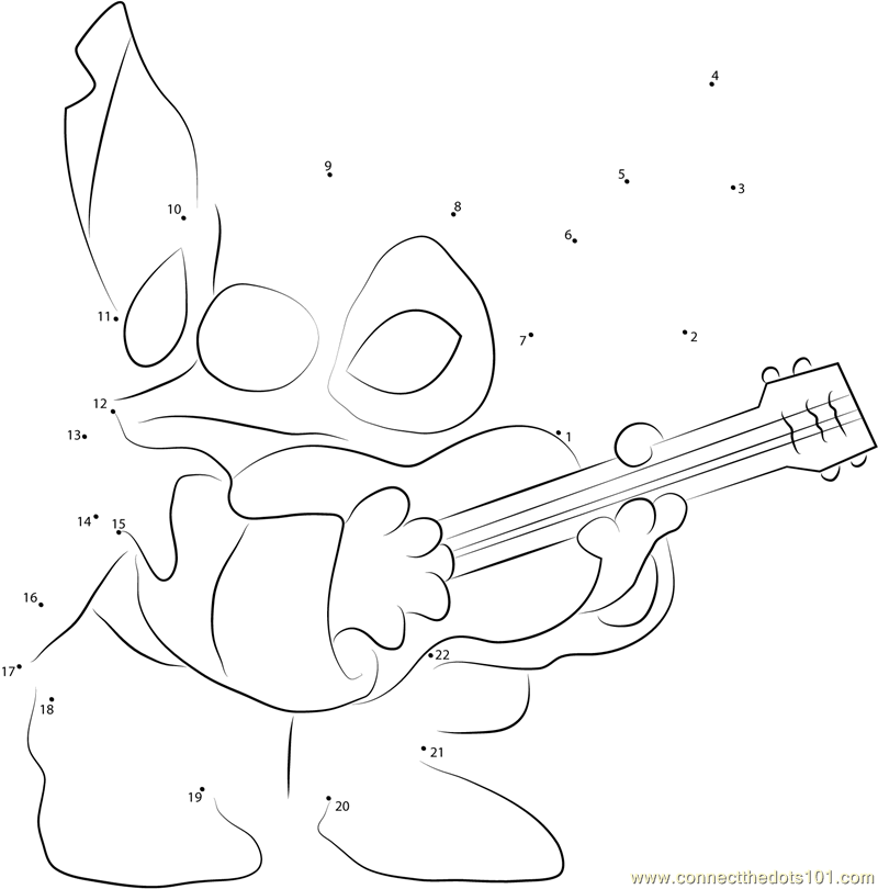 Stitch Playing Guitar Dot To Dot Printable Worksheet Connect The Dots