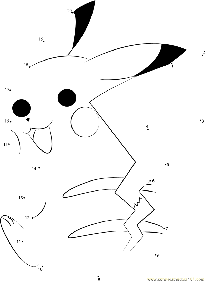 Cheerful Pikachu dot to dot printable worksheet - Connect The Dots
