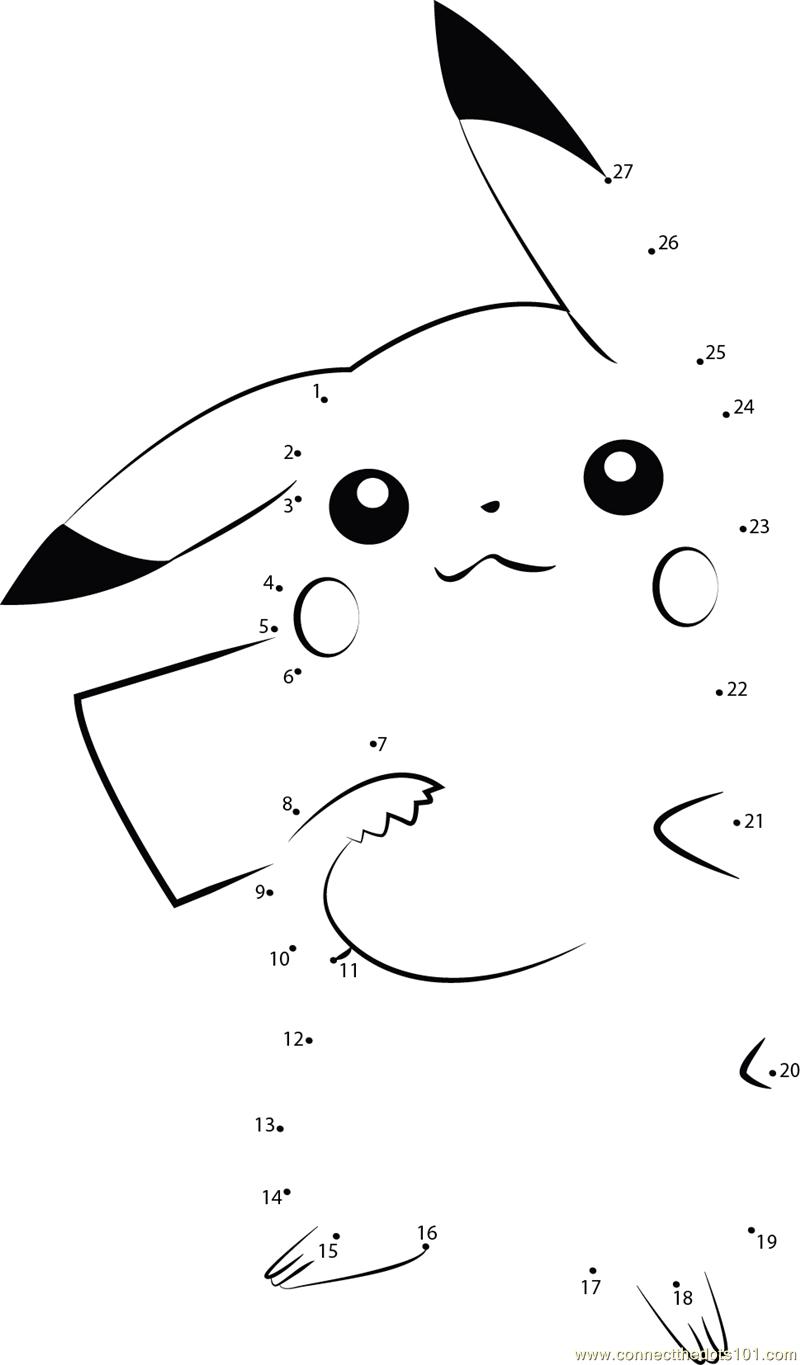 Energetic Pikachu dot to dot printable worksheet - Connect The Dots