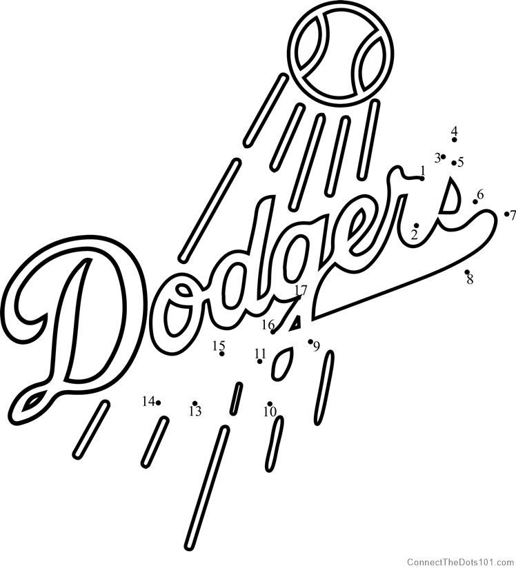 Los Angeles Dodgers Logo dot to dot printable worksheet - Connect The Dots