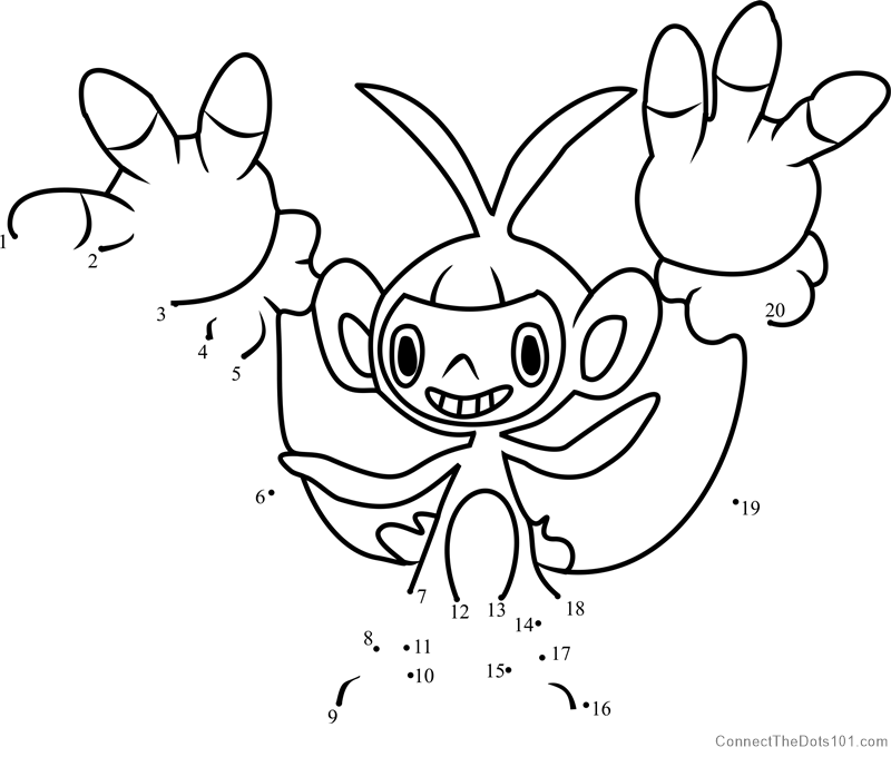 Pokemon Ambipom dot to dot printable worksheet - Connect The Dots