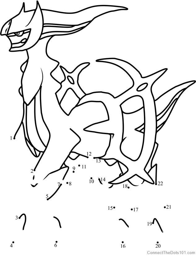 Pokemon Arceus dot to dot printable worksheet - Connect The Dots