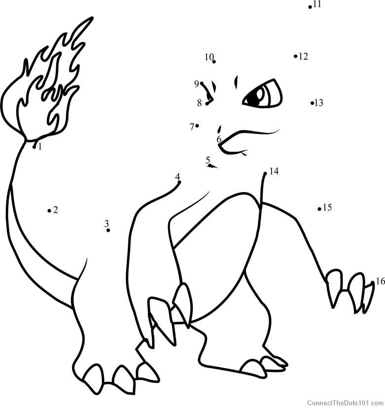 Pokemon Charmeleon dot to dot printable worksheet - Connect The Dots