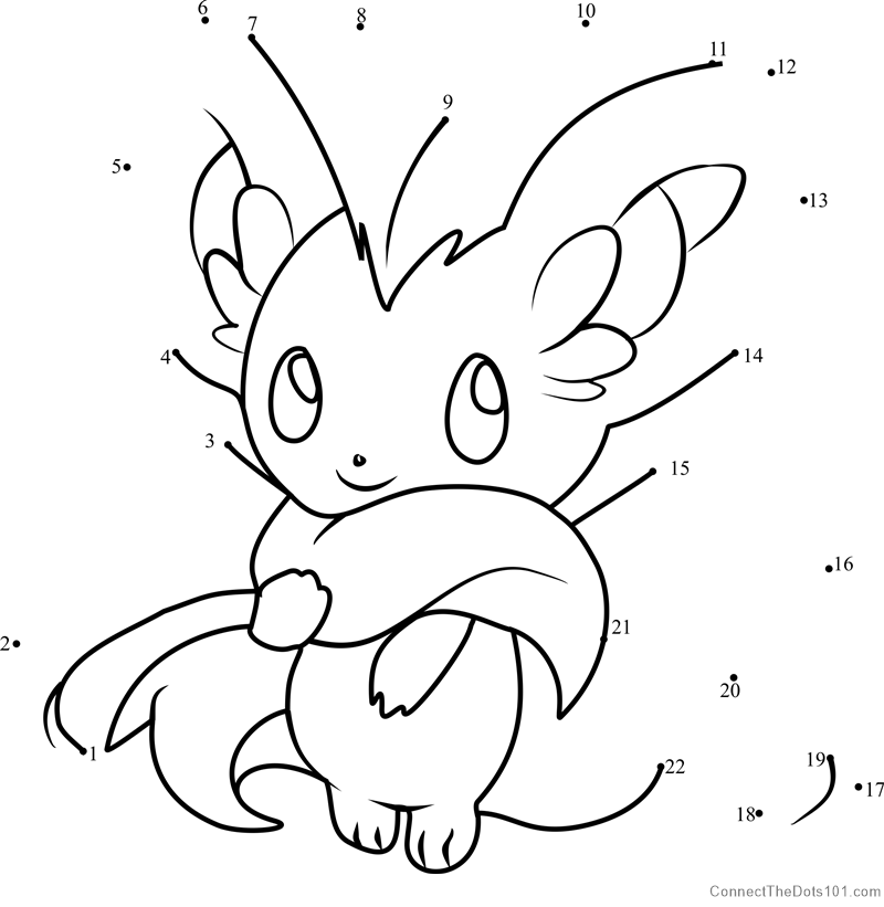 Pokemon Cinccino dot to dot printable worksheet - Connect The Dots