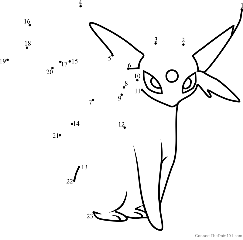 Pokemon Espeon dot to dot printable worksheet - Connect The Dots