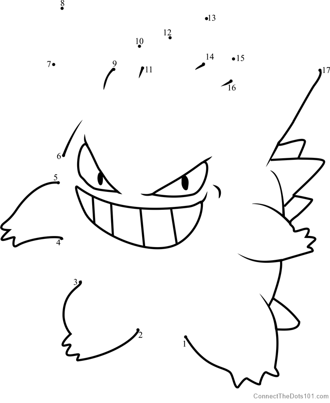 Pokemon Gengar dot to dot printable worksheet - Connect The Dots