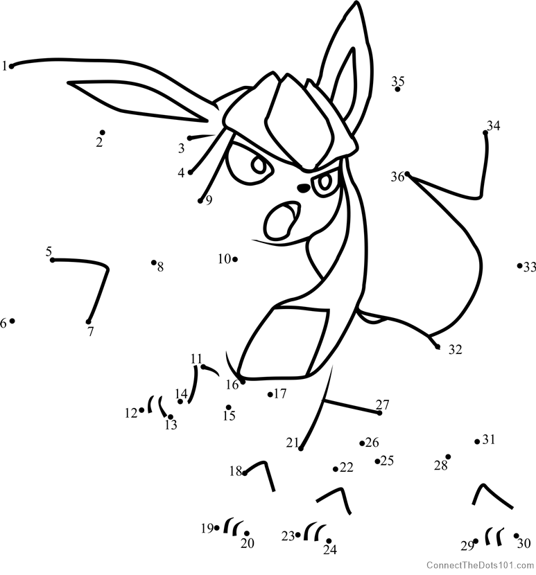 Pokemon Glaceon dot to dot printable worksheet - Connect The Dots