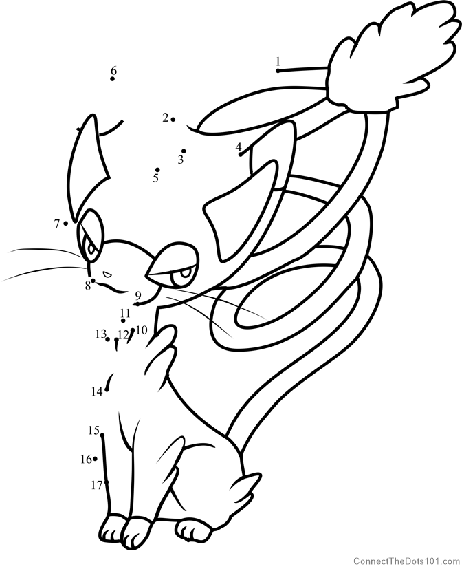 Pokemon Glameow dot to dot printable worksheet - Connect The Dots