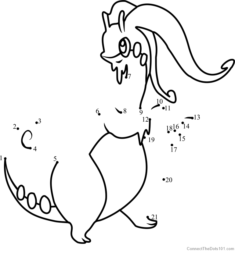 Pokemon Goodra dot to dot printable worksheet - Connect The Dots