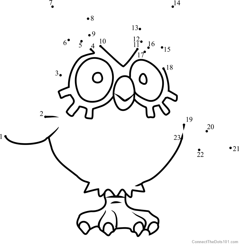 Pokemon Hoothoot dot to dot printable worksheet - Connect The Dots