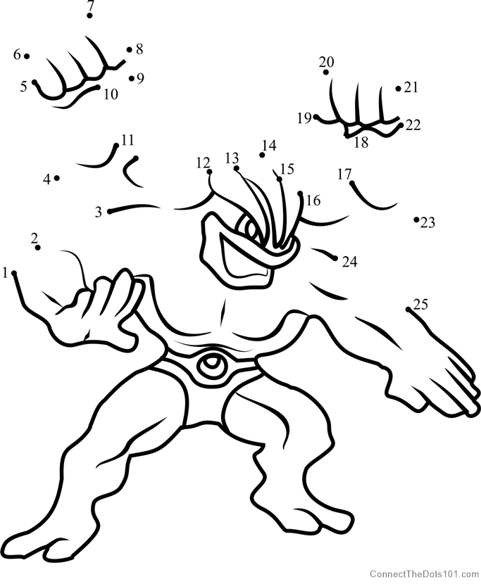 Pokemon Machamp dot to dot printable worksheet - Connect The Dots