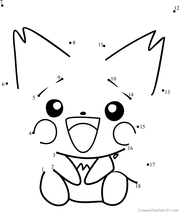 Pokemon Pichu dot to dot printable worksheet - Connect The Dots