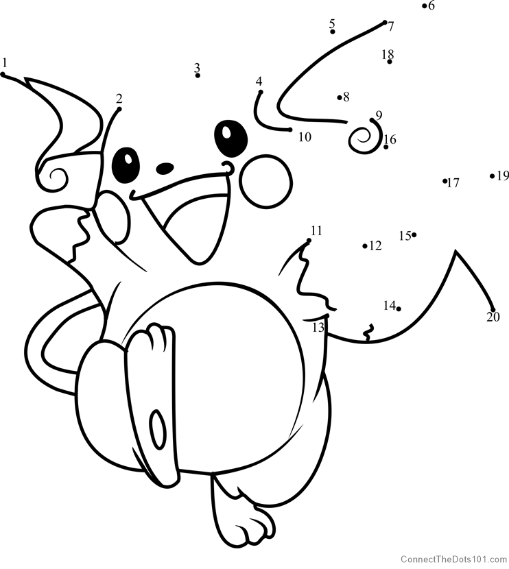 Pokemon Raichu dot to dot printable worksheet - Connect The Dots