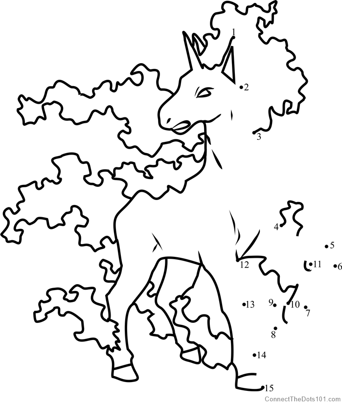 Pokemon Rapidash dot to dot printable worksheet - Connect The Dots