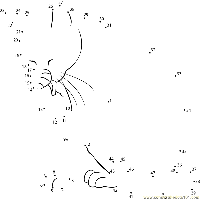 Connect the Dots cat washing her face (Animals > Cat) - dot to dots for ...