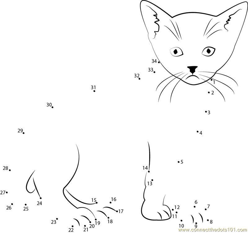 Connect the Dots look cat you (Animals > Cat) - dot to dots for kids