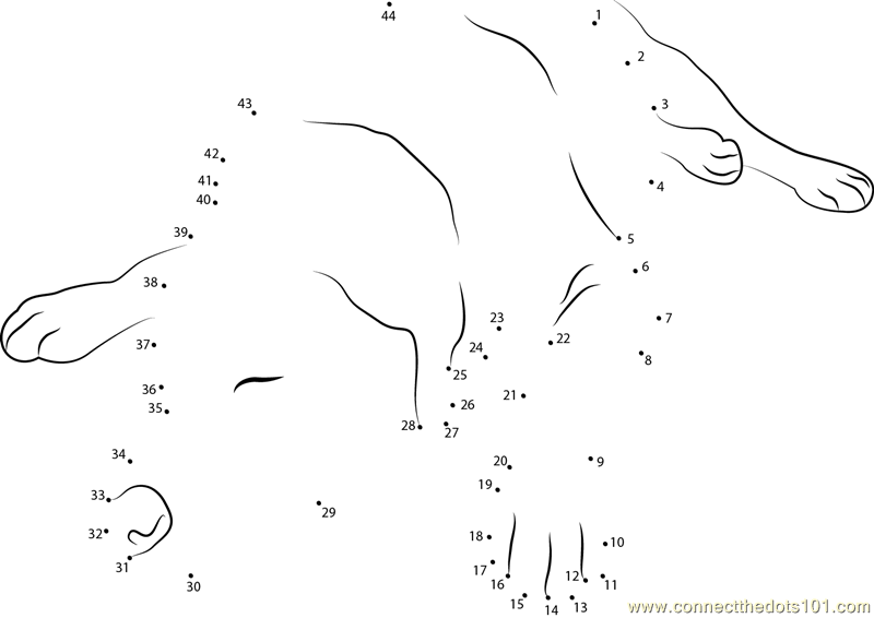 Connect the Dots Dog Sleeping Up (Animals > Dog) - dot to dots for kids