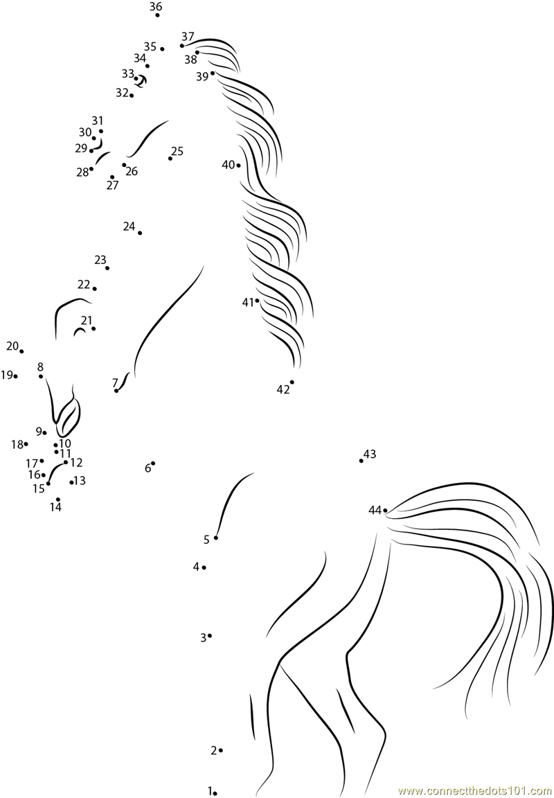 Connect the Dots Beautiful Horse (Animals > Horse) - dot to dots for kids